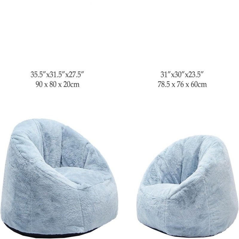 Large Bean Bag Chair 37in Soft Faux Fur Grey