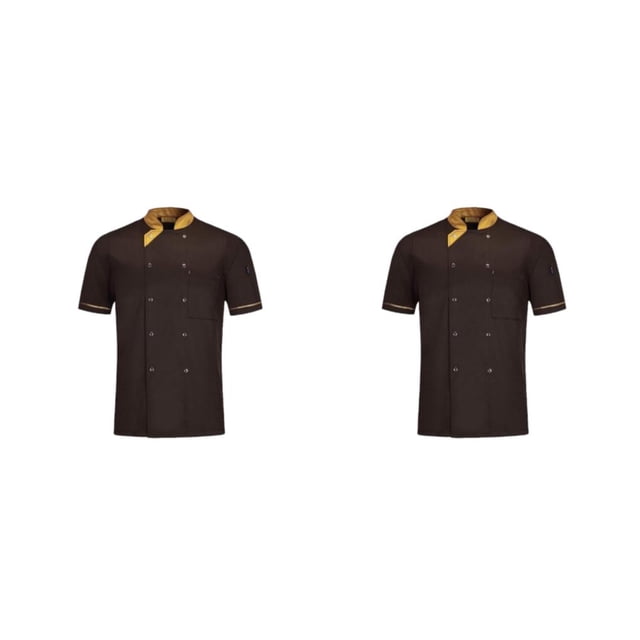 Qarigey Ajuste y cómodo: delantal de cocina de poliéster con hebilla, textura profesional, tela transpirable, resistente al desgaste, café L Café L 2Conjunto