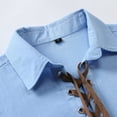 thumbnail image 4 of Rggeeun Men'S T-Shirt Solid Color With Drawstring Henley Short Sleeve Collar Knit Lightweight For Outdoor Play Fashion Tee,Blue,L, 4 of 9