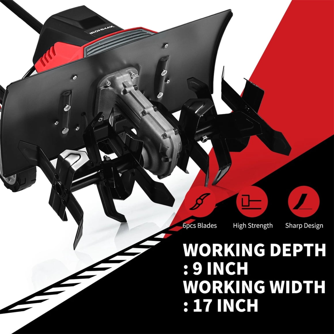 17-Inch Electric Tiller, 14 Inch Tilling Width 9 Inch Electric Tiller, Foldable Electric Rototiller, 10 Amp Tiller Cultivator for Lawn, Yard, Garden Soil Digging, Red+Black