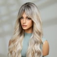 thumbnail image 6 of Jademall 26 Inch Ombre Blonde Wavy Wig with Bangs, Gray Blonde Synthetic Curly Hair, Natural Looking Wig for Women, Daily, Party & Cosplay Use, 6 of 6
