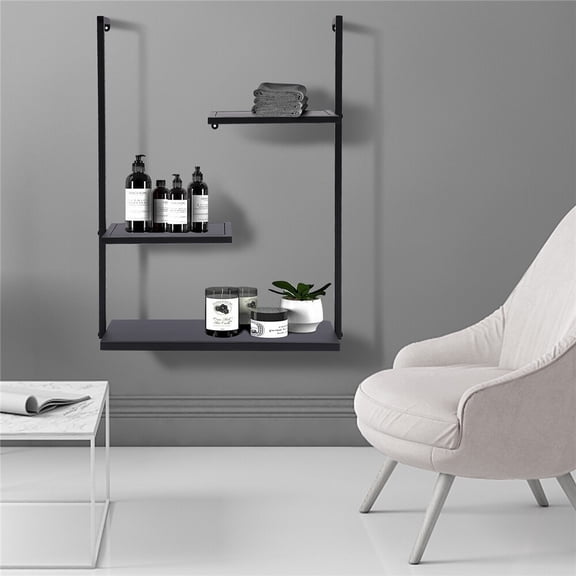 29*22 in Bookshelf Storage 3 Tier Wall Shelf Organizer Black for Home and Office