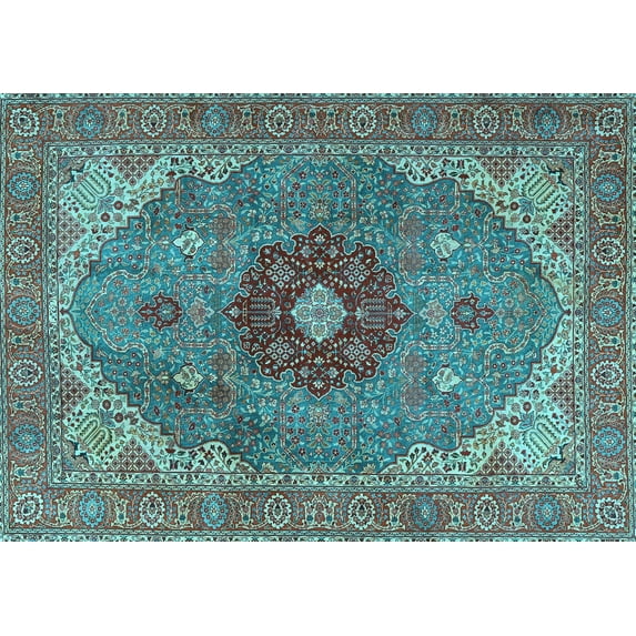 Ahgly Company Indoor Rectangle Medallion Light Blue Traditional Area Rugs, 7' x 9'