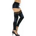 thumbnail image 7 of ToBeInStyle Women's Footless Silicone Grip Floral Lace Top Metallic Wet Look Thigh High - Black - One Size, 7 of 7