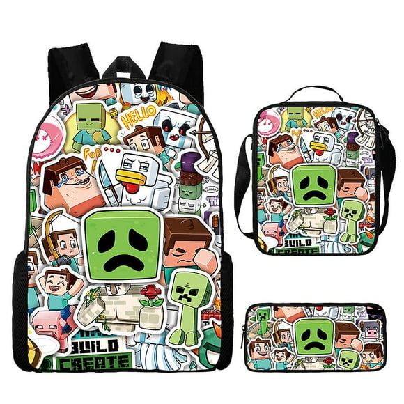 Minecraft Sac d'École pour Étudiant Mon Monde Jeu Environnant Sac à Dos Ensemble Trois Pièces