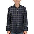 thumbnail image 5 of Huowey Girls T Shirts Plaid Long Sleeved Button Down Shirts Turndown Collar Classic Loose Plus Size Blouse Fashion Outwear Clothing,Navy,9-10 Years, 5 of 6