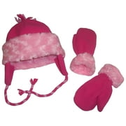 NICE CAPS Little Girls and Baby Velboa Lined Fleece Hat Mitten Winter Accessory Set - Fits Toddler Childrens Kids Infants Babies For Cold Weather