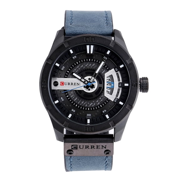 CURREN Curren 8301 Men's Business Quartz Watch with Calendar, Waterproof PU Leather Strap, Black Case & Blue Dial, 47mm