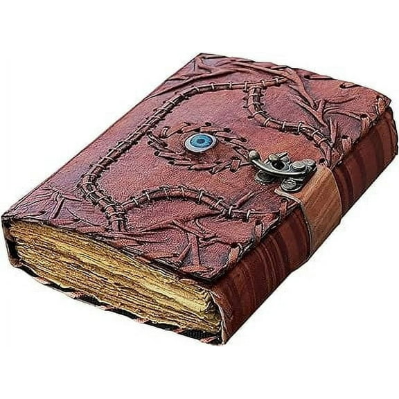 Rajeriya- Brown Leather Journal Deckle Edge Paper Third Eye Grimoire Hocus Pocus Book of Spells Vintage Leather Diary Book of Shadows Wiccan notebook Blank Antique Spell Book Witch Journal