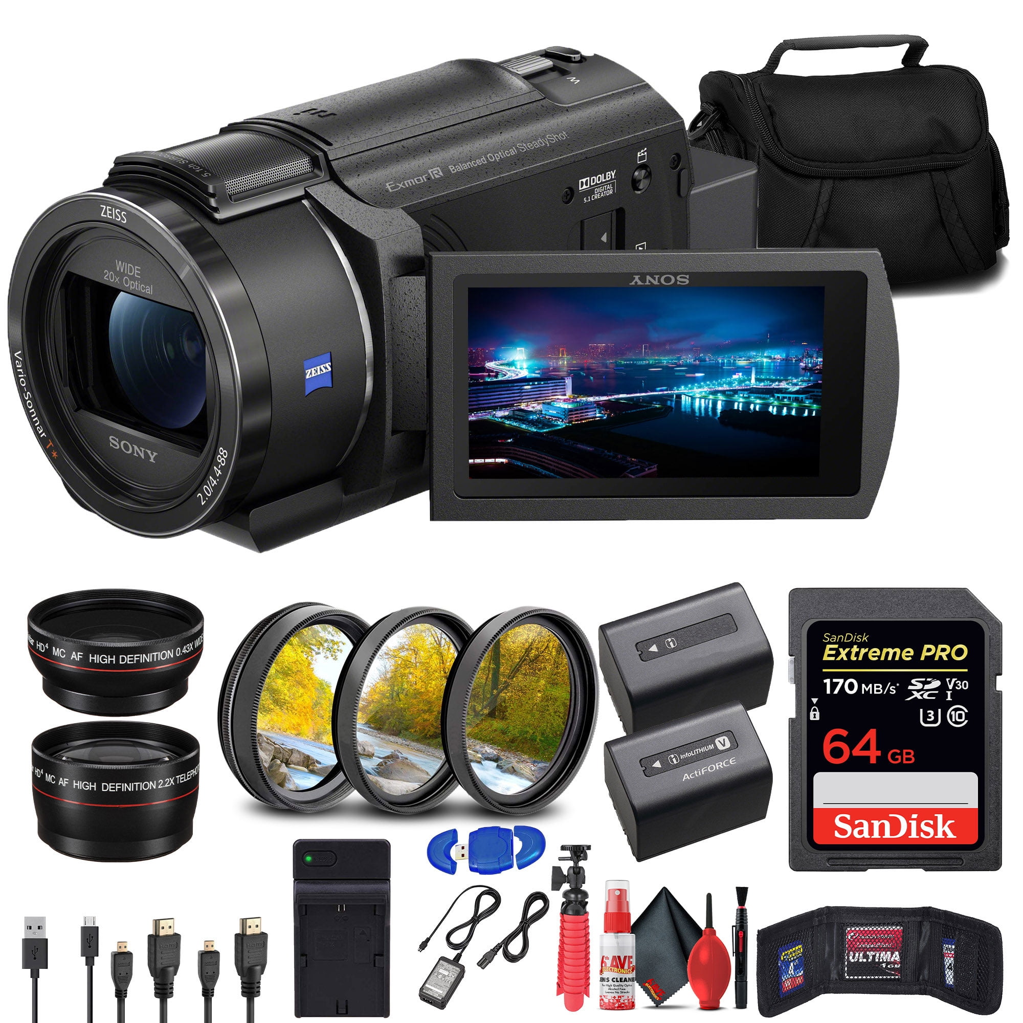 Sony FDR-AX43 UHD 4K Handycam Camcorder + Accessory Kit (International Model)