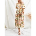 thumbnail image 2 of Biekopu Women's Summer Beach Dress,Casual Short Sleeve Floral Print Long Ruched Boho Dress, 2 of 8