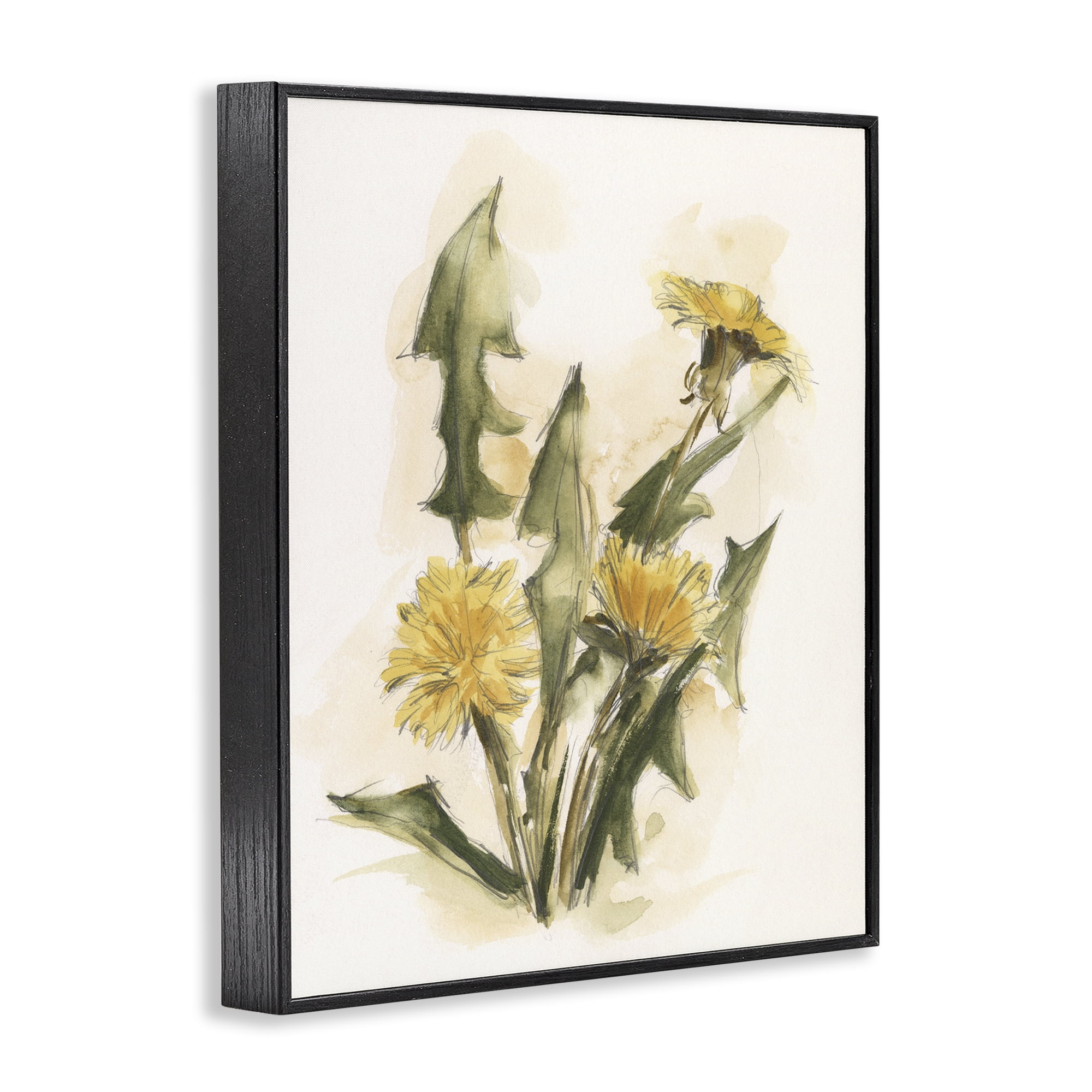 Stupell Industries Traditional Yellow Dandelion Botanical & Floral Painting Black Framed Art Print Wall Art, 24 x 30