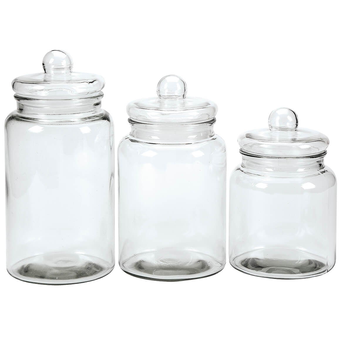 Set of 3 Clear Glass Cylinder Decorative Storage Apothecary Jars with Lids 