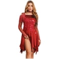 thumbnail image 2 of Haitryli Latin Dance Dress for Women Sequin Tassel Cocktail Dresses Cha Cha Tango Ballroom Dress with Choker Red M, 2 of 7