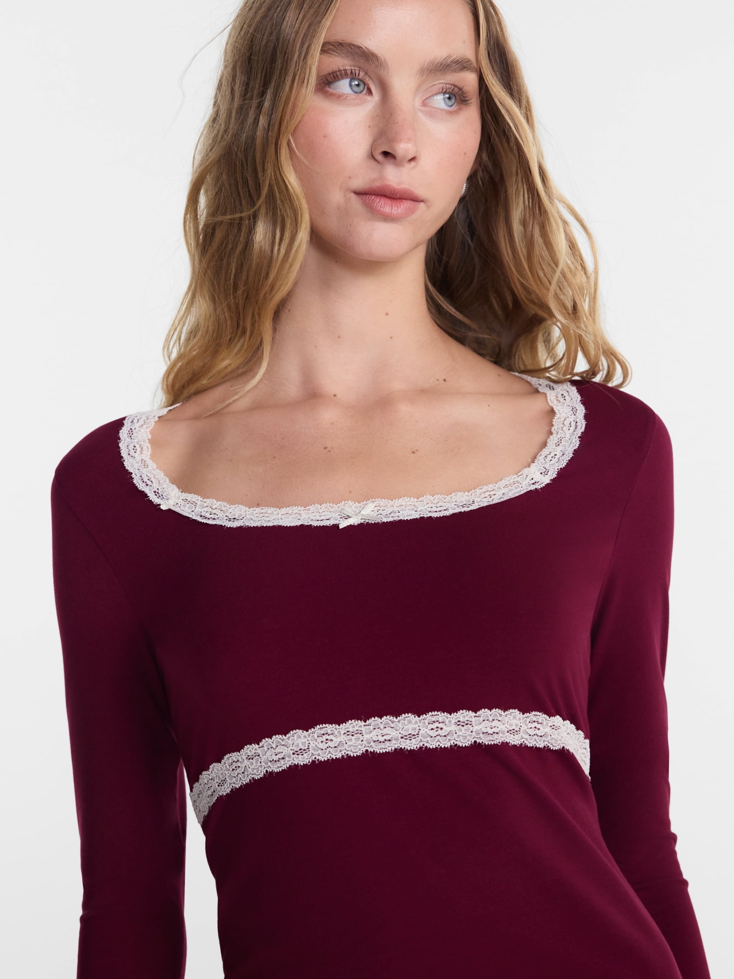 No Boundaries Sleep Lace Top with Long Sleeves, Women’s XXS-3X