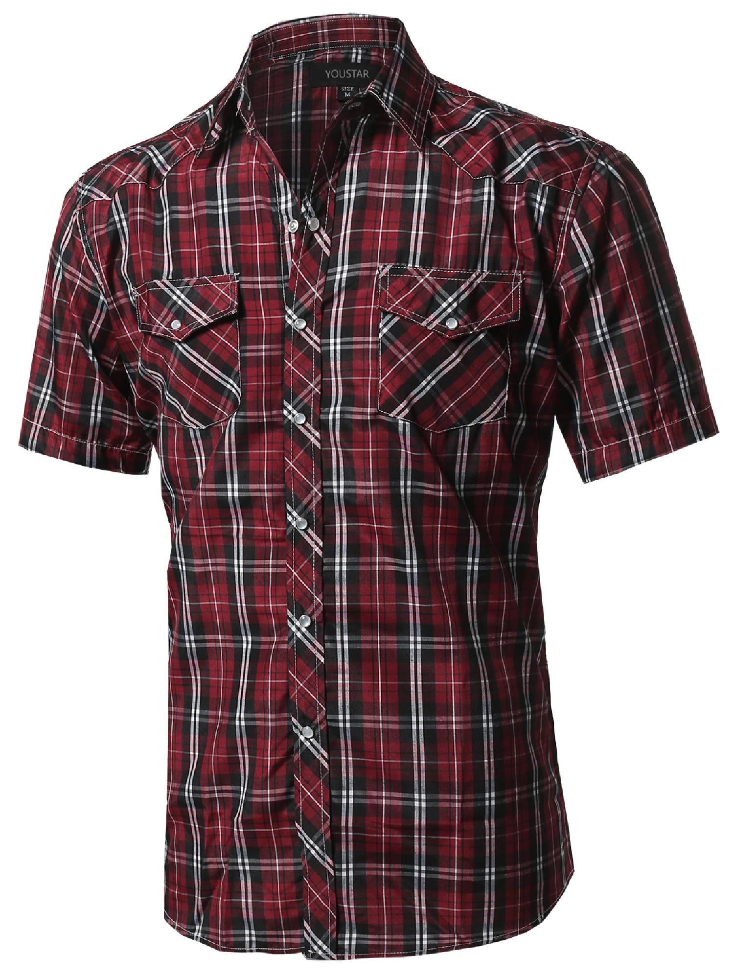Youstar Mens Solid Plaid Long Sleeves Western Casual Button Down Shirt 