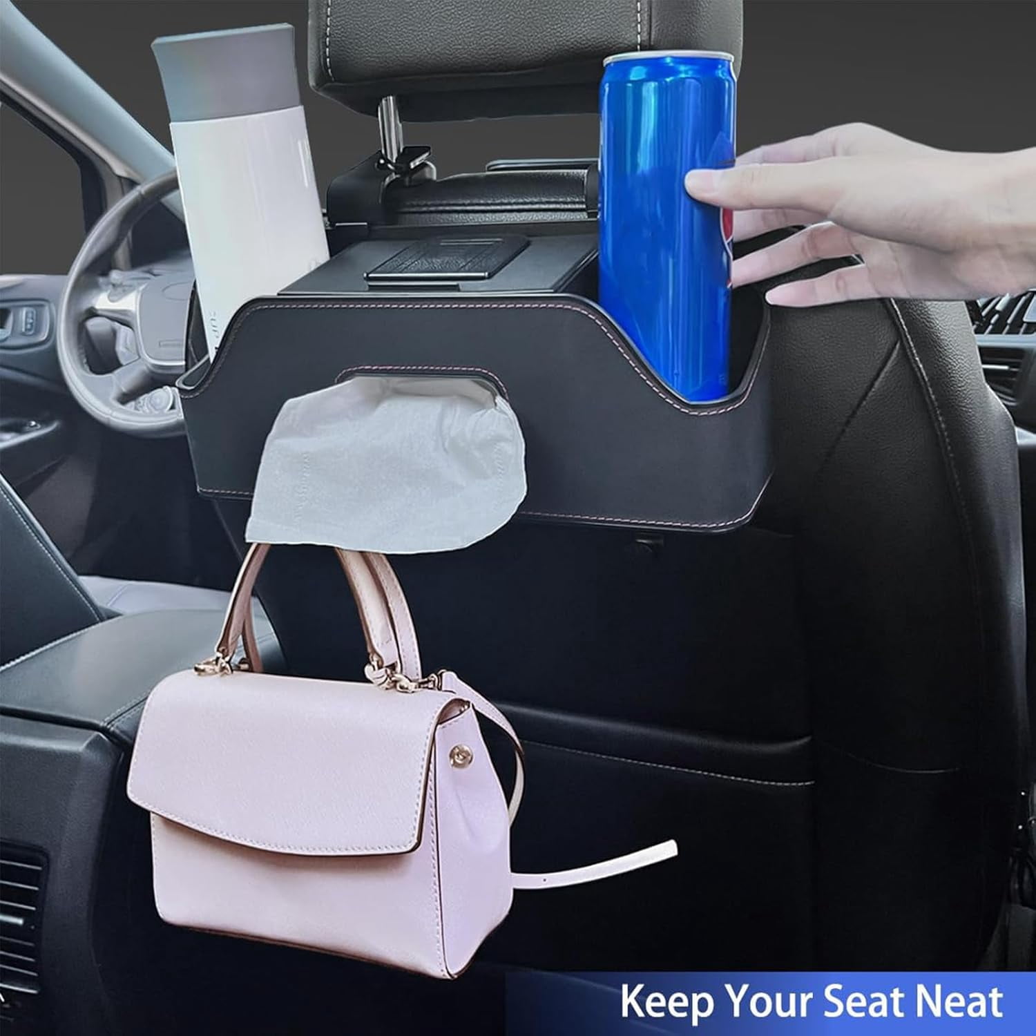 3-in-1 Car Backseat Organizer – Multifunctional Back Seat Storage with Tissue Holder, Carseat Back Storage Box for Travel/Road Trip​