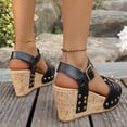 thumbnail image 4 of Rokment Chunky Heeled Platform Sandals for Women Ladies 2026 Trendy Casual Leather Studded Buckles Open Toe Ankle Strap Extra Wedge High Heels Dress Summer Shoes Black Size 6.5, 4 of 7