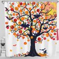 thumbnail image 1 of Whimsical Rideau de Douche Halloween, Lanternes, Chauves-Souris & Feuillage d'Automne, 1 of 4