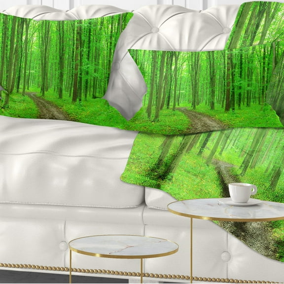 Designart Pathway in Bright Green Forest - Modern Forest Throw Pillow - 12x20