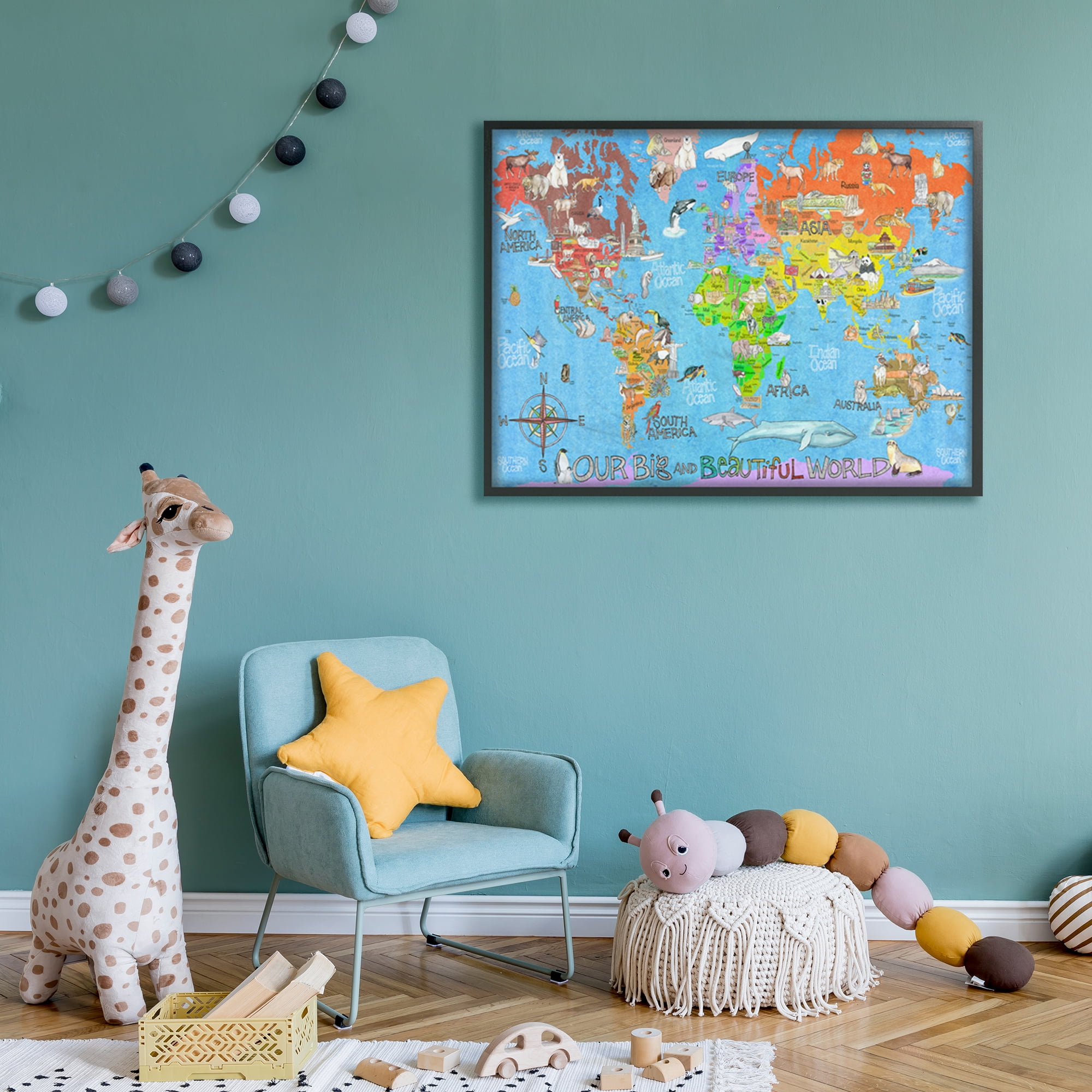 The Kids Room by Stupell Our Big Beautiful World Map Framed Wall Art by Marley Ungaro