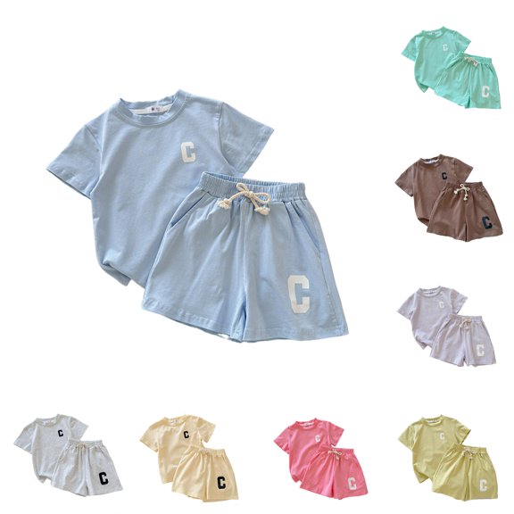 Girls Summer Outfit Short Sleeve Tee and Shorts Two Piece Casual Playwear Comfortable Breathable Kids Girls Two Piece Set 9-10 Years