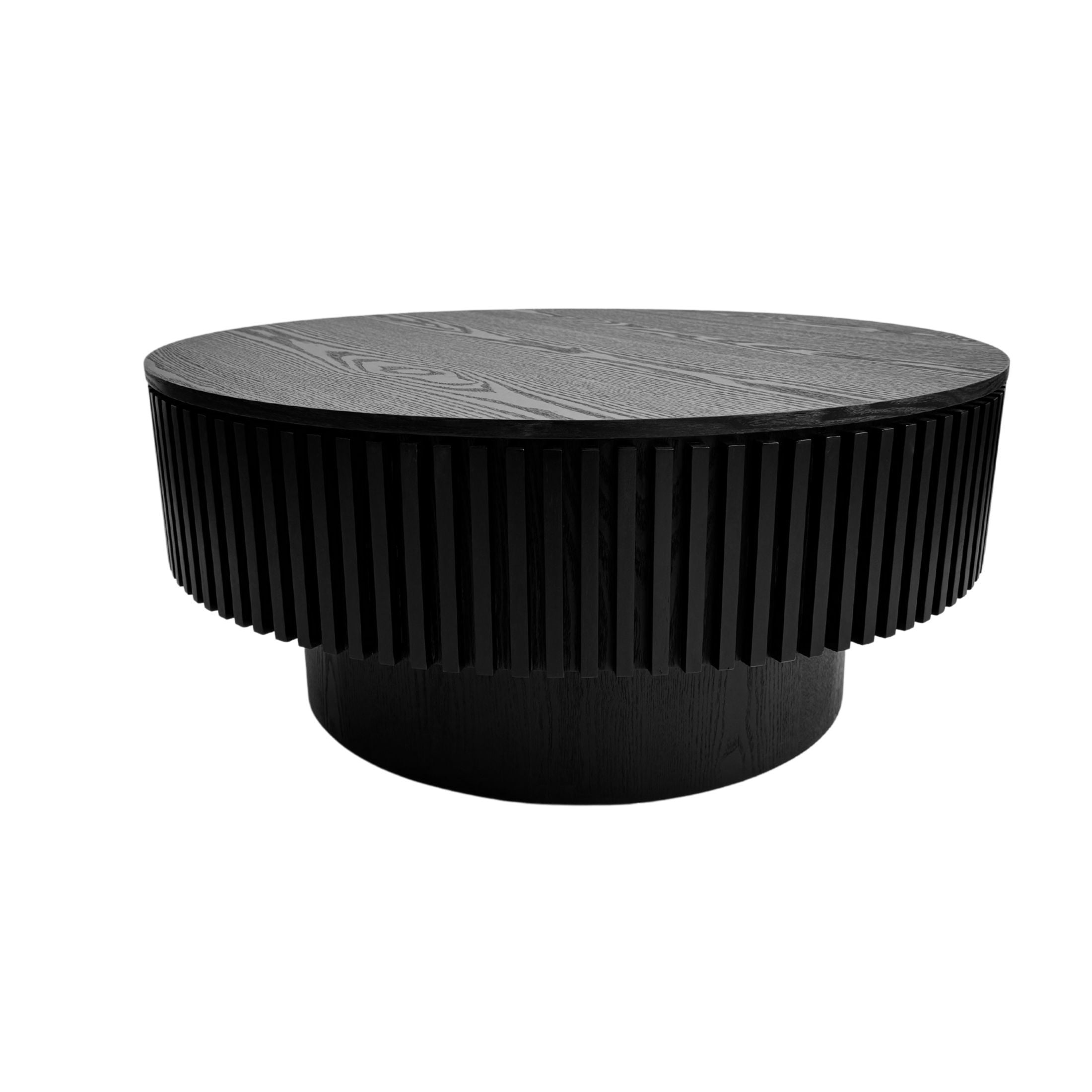 Noble House Leigh 31.5'' Round Modern Coffee Table with Hidden Storage, Solid Wood Veneer, Accent Tea Table, Black