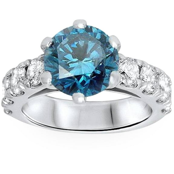 Pompeii 3 1/2ct Blue Lab Grown Diamond Engagement Ring 14K White Gold Round Cut (White,VS)