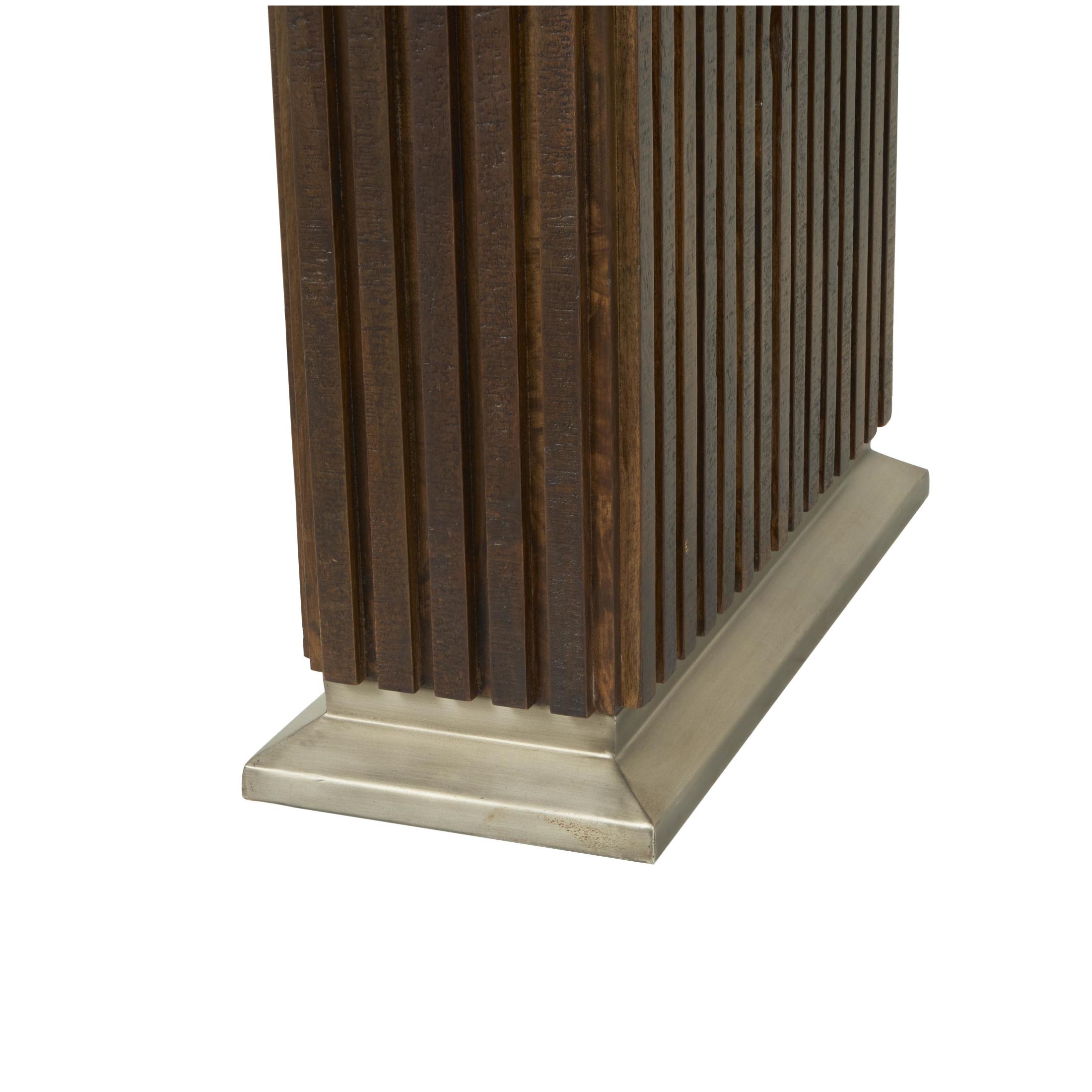 DecMode 84" x 30" Brown Mango Wood Mid Century Modern Dining Table with Ribbed Legs and Silver Bases, 1-Piece