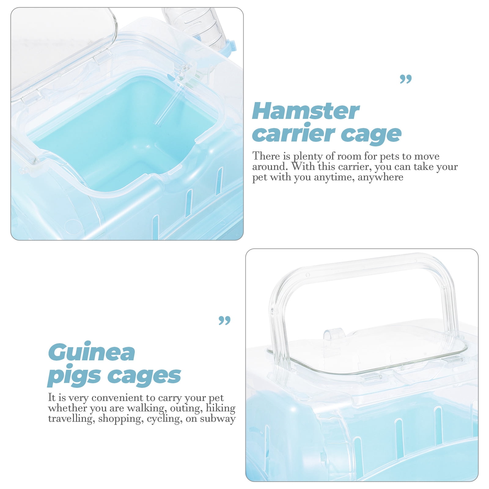 QIFULL Portable Sky Blue Small Pet Carrier Cage Plastic Hamster Travel Box for Outdoor Use