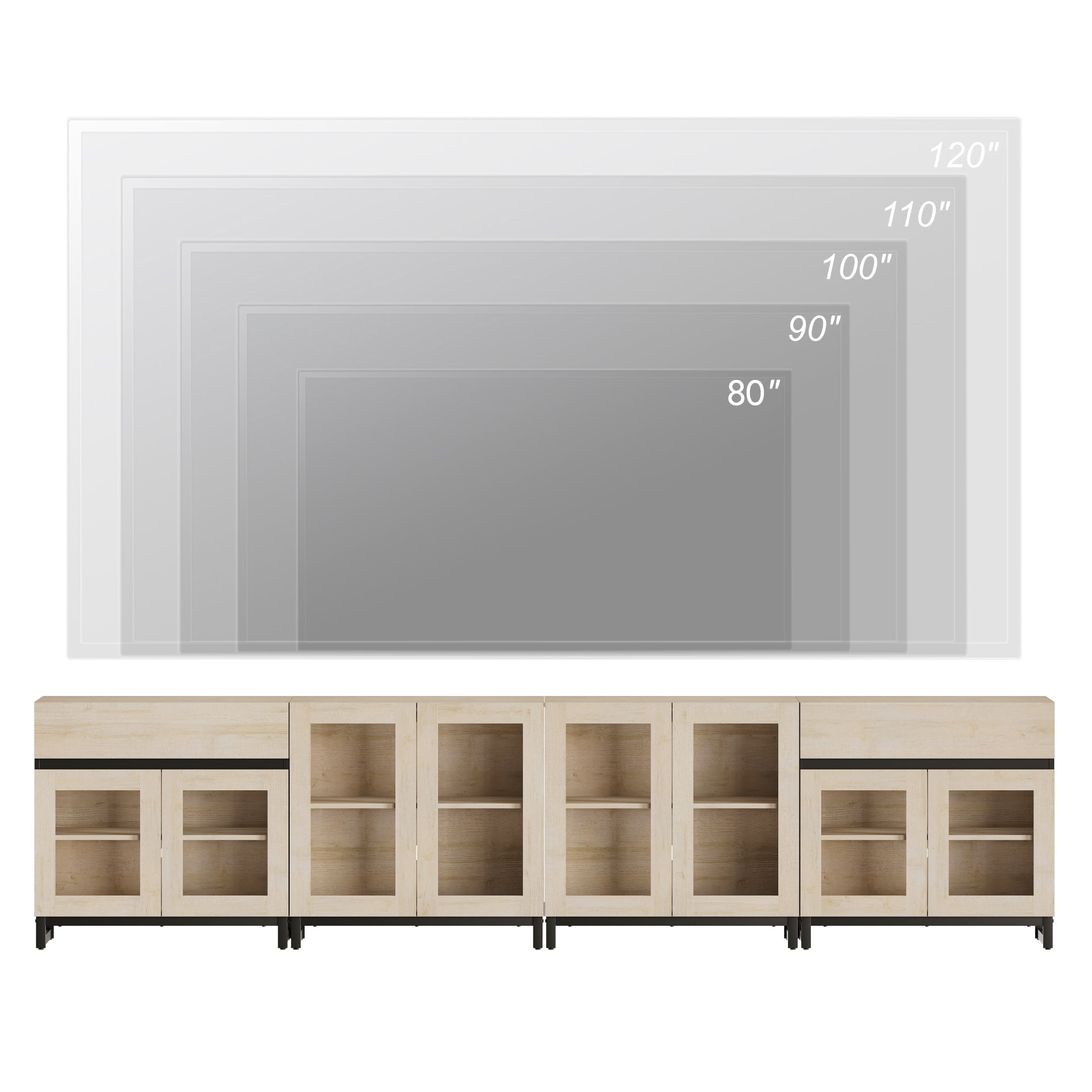 Modern TV Stand For Tvs Up To 120 Inches, 4 In 1 TV Console With Glass Doors And 2 Drawers, Entertainment Center With Adjustable Shelf For Living Room, Bedroom,Beige