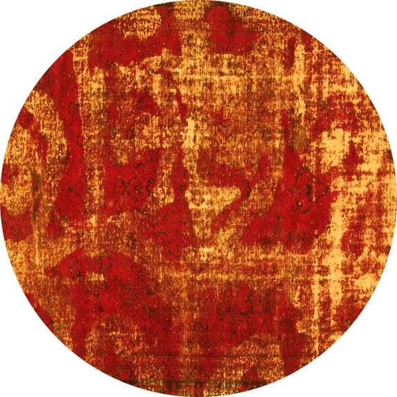 Ahgly Company Machine Washable Indoor Round Persian Yellow Bohemian Area Rugs, 8' Round