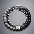 thumbnail image 2 of Pulsera de metal con cuentas para hombre, con mapa esmerilado de Europa y América, joyería, 2 of 6