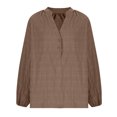 thumbnail image 3 of Olyvenn Stylish Womens Tops Dressy Casual Lantern Long Sleeve Shirts Spring Outfits Textured Business Blouses V Neck Button Down Shirts Brown 6, 3 of 5