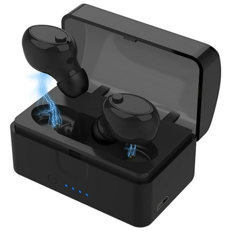 Headset Tops Ear Hook (Mini Wireless Earbuds Bluetooth Earpiece Headphone - Noise Cancelling Sweatproof Headset with Microphone Built-in Mic and Portable Charging Case for iPhone Samsung)