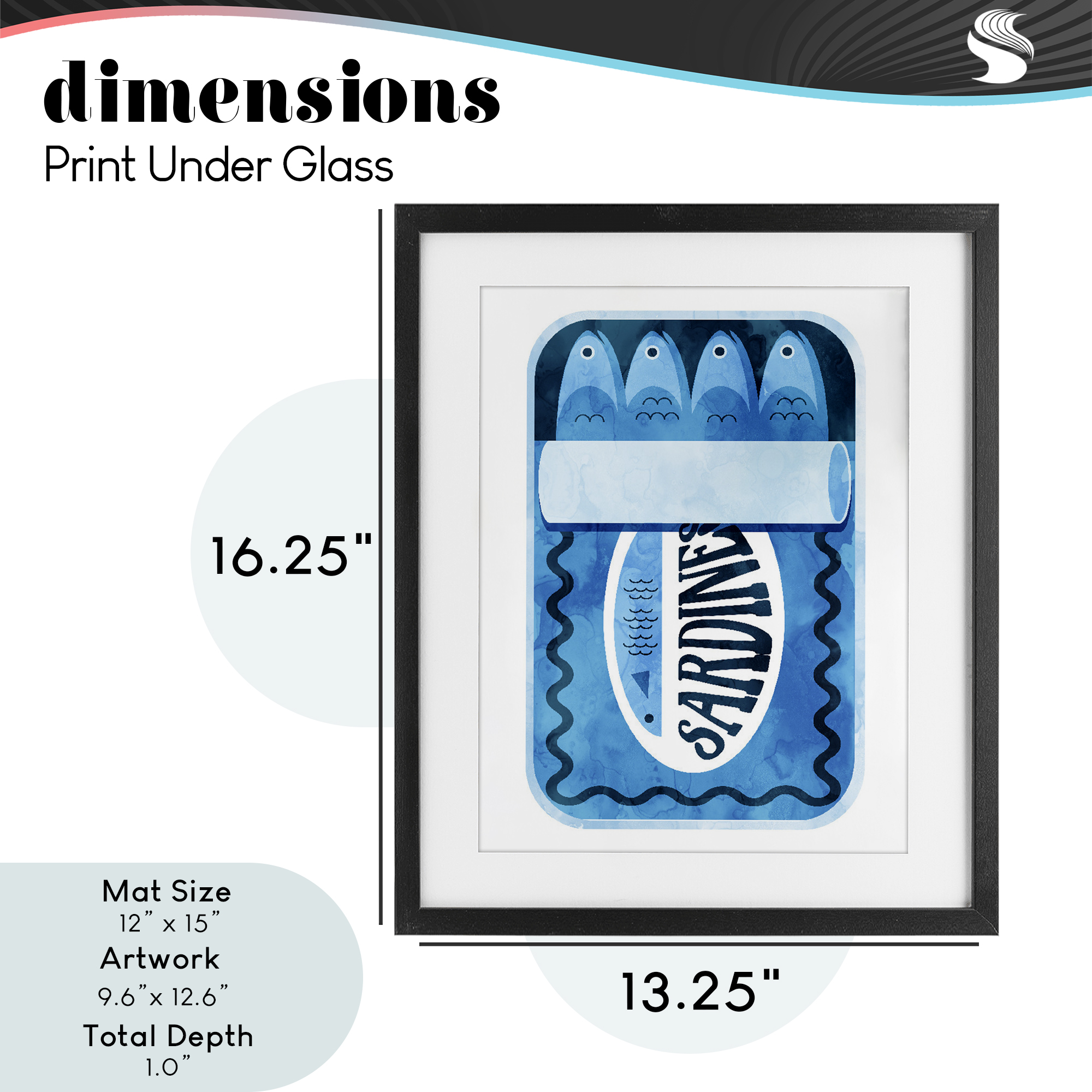 Retro Blue Sardine Tin Black Framed Print Under Glass, design by Daphne Polselli