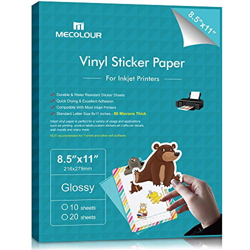 mecolour premium printable vinyl sticker paper for cricut glossy white 10 sheets waterproof dries quickly vivid colors tear resistant for any inkjet laser printer walmart com