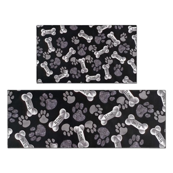 Paw Prints and Bones Kitchen Rugs Sets Of 2,Anti Fatigue Kitchen Mat Rugs Non Slip Washable,Decorative Kitchen Floor Mats for Kitchen,Sink,Laundry,17"x30" 17"x47"