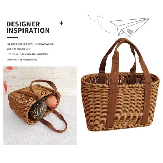 Handwoven Wicker Tote with Sturdy Handles for Market Shopping Grocery Storage Picnic Outings and Home