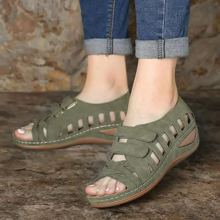 Bkolouuoe Womens Extra Wide Sandals Size 12 Women's Sandals Shoes Wedges  Flip Flops Fashion Buckle Strap Sandals Summer Shoes For Women Sun Sans