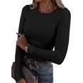 thumbnail image 1 of SURJDE Womens Long Sleeve Stretch Crewneck Ribbed T-Shirt Fitted Casual Basic Tops, 1 of 7