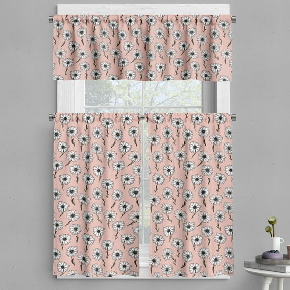 Ambesonne Flowers Valance & Curtain, Chamomile Floral Motifs, 55"x24", Blush Purpleblue