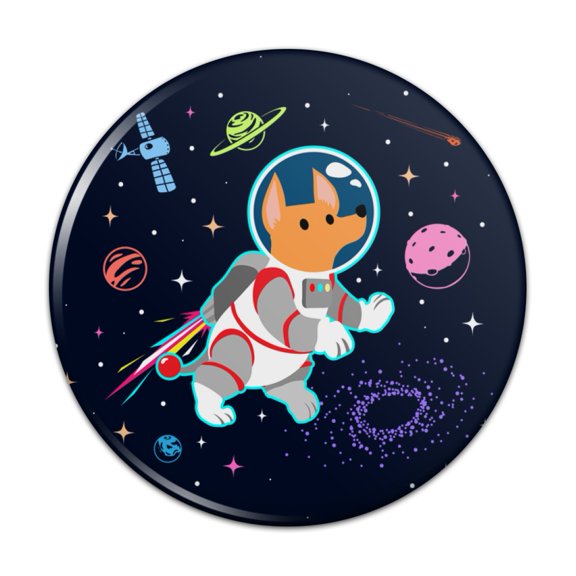 Cosmonaut Astronaut Dog in Space with Planets and Stars Pinback Button Pin