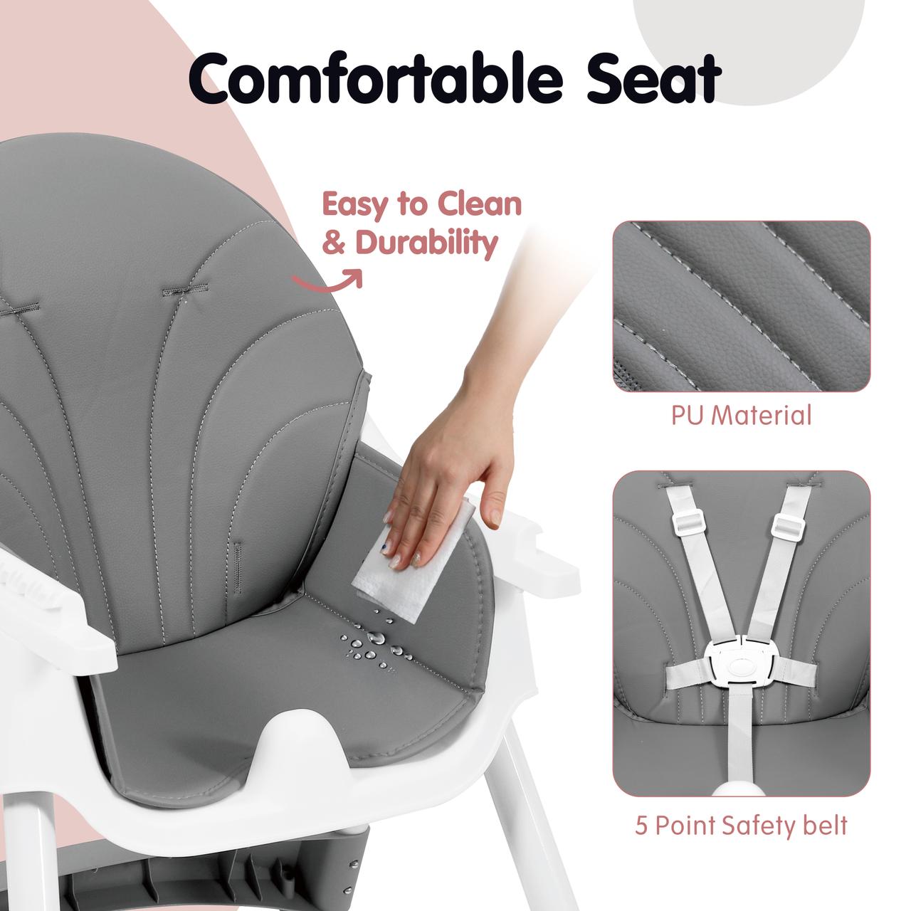 Aprpink 6-in-1 Baby Convertible High Chair, Gray Striped photo 5