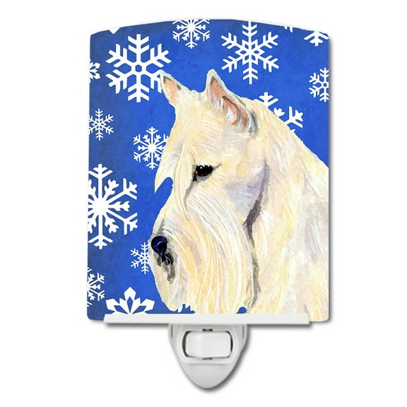 Caroline's Treasures SS4668CNL Scottish Terrier Winter Snowflakes Holiday Ceramic Night Light, 6x4x3", multicolor
