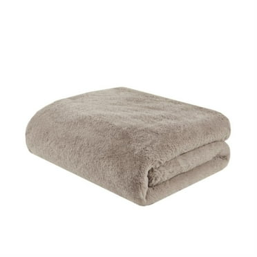 Madison Park Polyester Solid Premium Faux Fur Throw in Tan Finish MP50-8016