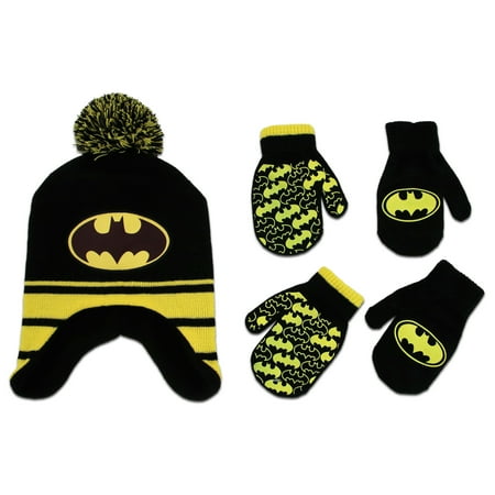 

DC Comics Toddler Winter Hat Kids Gloves or Toddlers Mittens Batman Baby Beanie for Boy Ages 2-4
