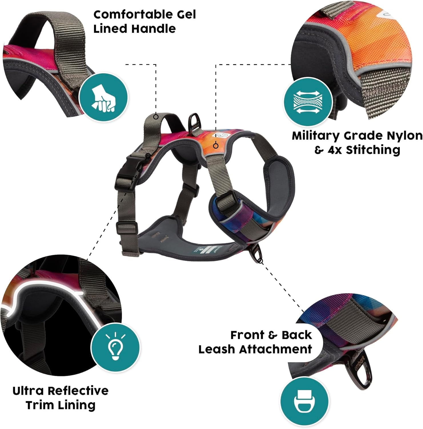 Embark Urban Dog Harness, No-Pull Reflective Trim Dog Harness for Small, Medium & Large Dogs - Heavy Duty Oxford, 2 Leash Clips & Gel Lined Handle. Soft & Padded Puppy Dog Vest for Any Breed