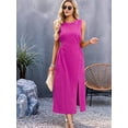 thumbnail image 2 of Womens Casual Dresses Solid Color Dress Long Sleeveless Vest Skirt Summer Temperament Waist Cinching Rose Red XL, 2 of 8