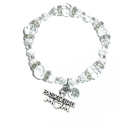Hidden Hollow Beads - Basketball Mom Charm Bracelet - Crystal Stretch